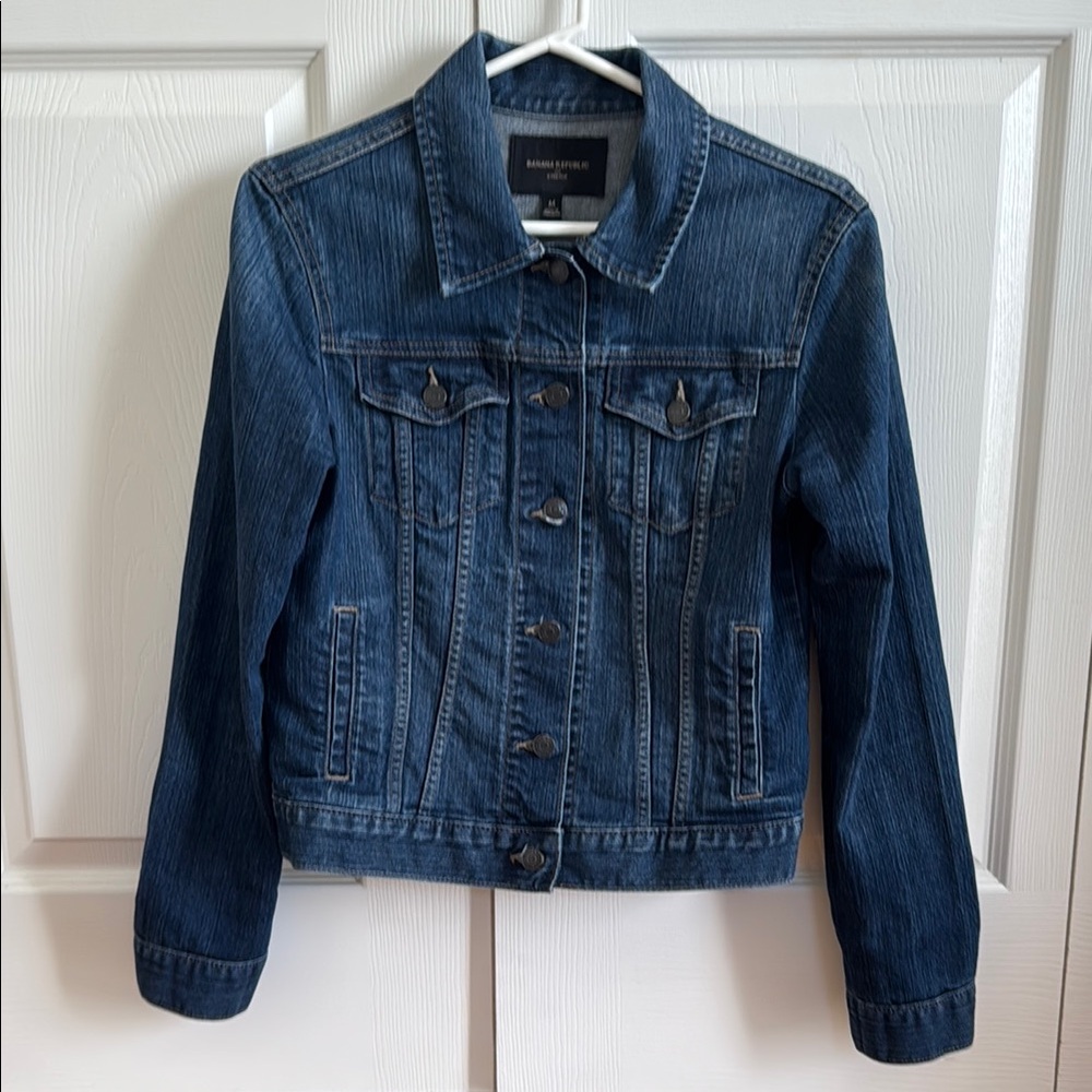 Buttoned Dark Blue Denim Jacket by Banana Republic - Medium